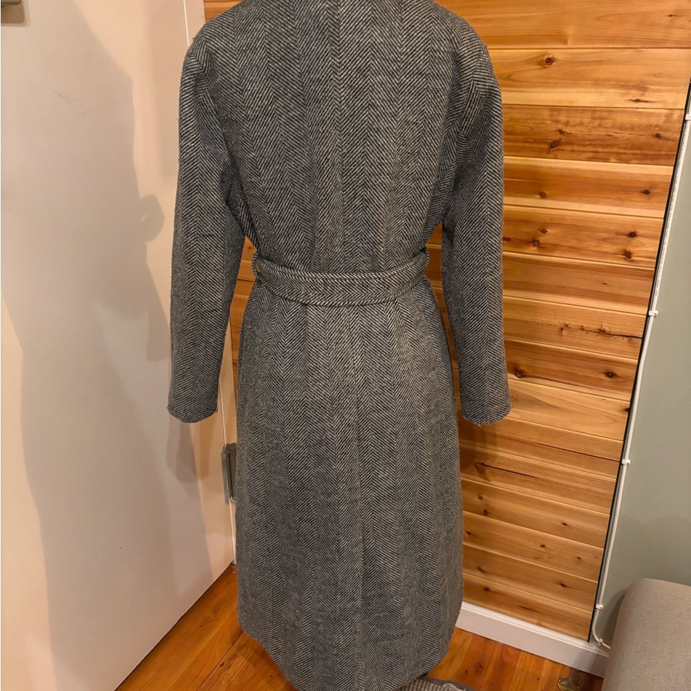 Gray Herringbone Wool-Blend Wrap Coat - image 3